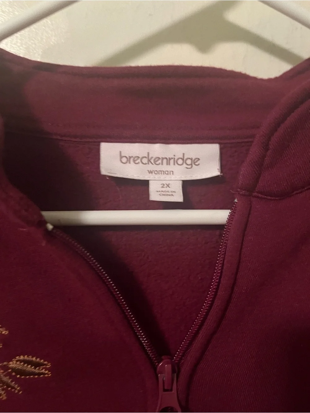 Breckenridge Woman Burgundy Embroidered Fleece 1/4 Zip Sweatshirt 2X